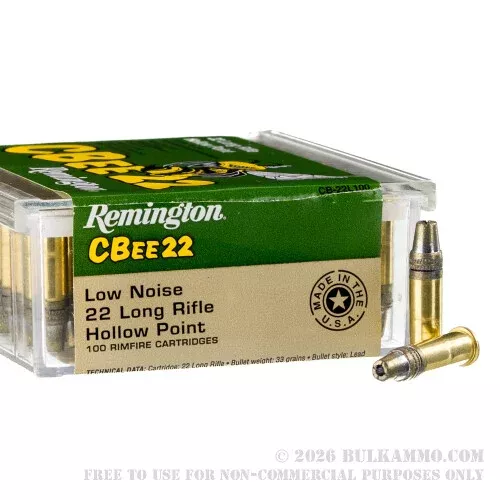 100 Rounds of .22 LR Ammo by Remington CBee – 33gr HP