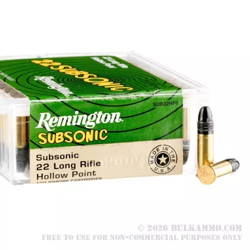 100 Rounds of .22 LR Ammo by Remington Subsonic – 38gr LHP