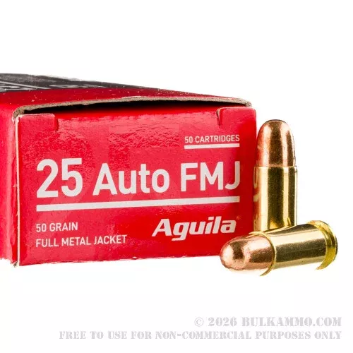 1000 Rounds of .25 ACP Ammo by Aguila – 50gr FMJ