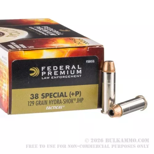 1000 Rounds of .38 Spl Ammo by Federal – 129gr Hydra-Shok JHP
