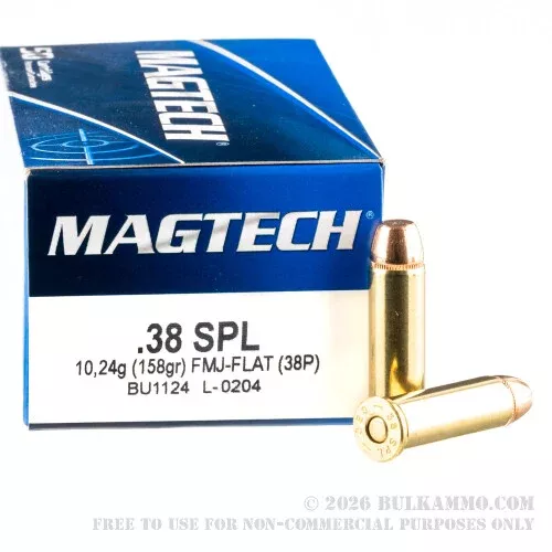 1000 Rounds of .38 Spl Ammo by Magtech – 158gr FMJ FN