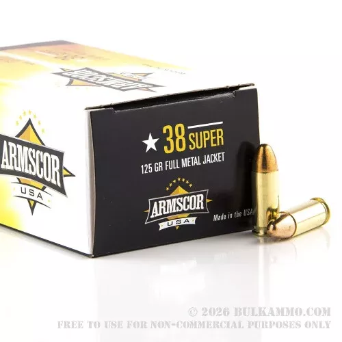 1000 Rounds of .38 Super Ammo by Armscor – 125gr FMJ