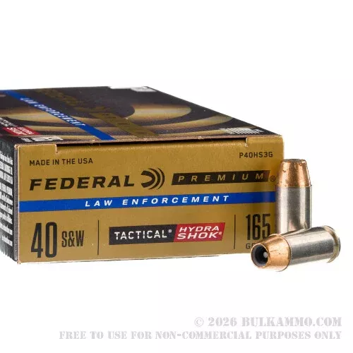 1000 Rounds of .40 S&W Ammo by Federal LE – 165gr JHP Hydra Shok