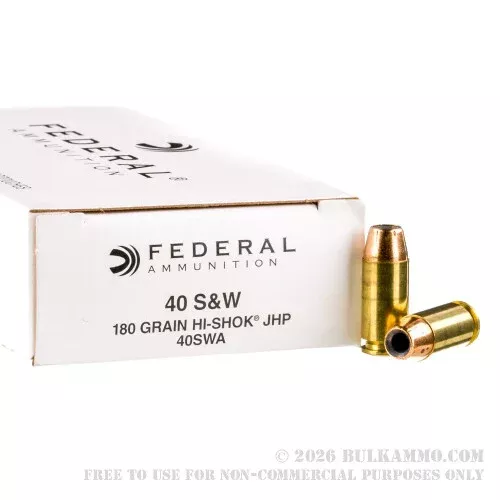 1000 Rounds of .40 S&W Hi Shok Ammo by Federal Classic – 180gr JHP