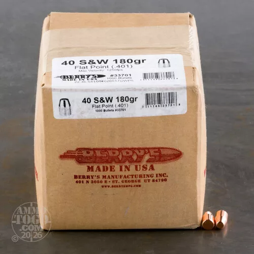 1000pcs - 40 S&W .401" Dia Berry's 180gr. Plated FP Bullets
