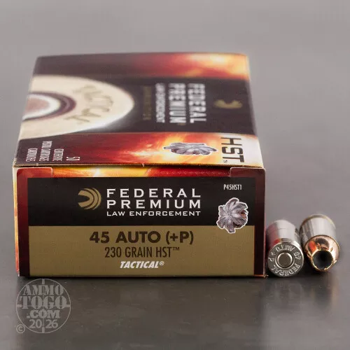 1000rds - 45 ACP +P Federal Premium Law Enforcement 230gr. HST JHP Ammo