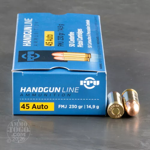 1000rds - 45 ACP PRVI Partizan 230gr. FMJ Ammo