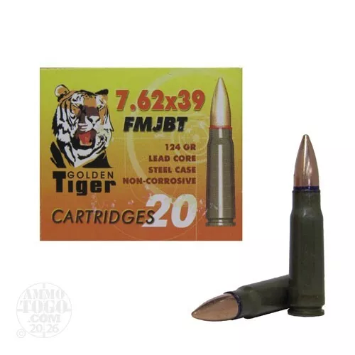 1000rds - 7.62x39 Golden Tiger 124gr FMJ Ammo