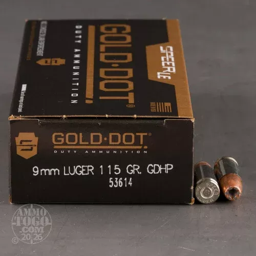 1000rds - 9mm Speer Gold Dot 115gr. JHP Ammo