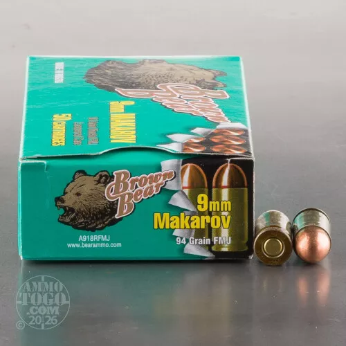 1000rds - 9x18 Makarov Brown Bear 94gr. FMJ Ammo
