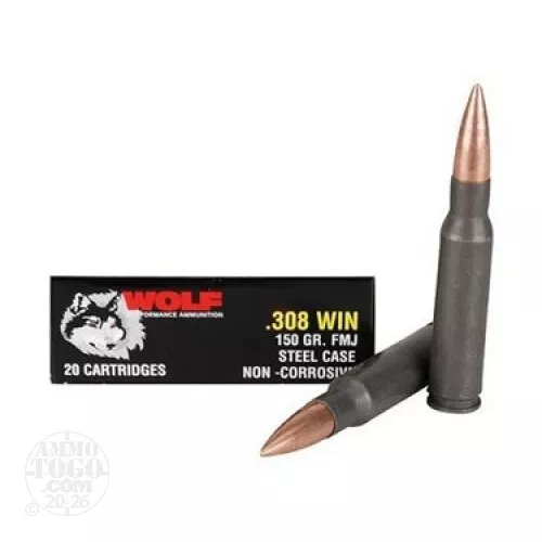 500rds - 308 Wolf 150gr. FMJ Ammo