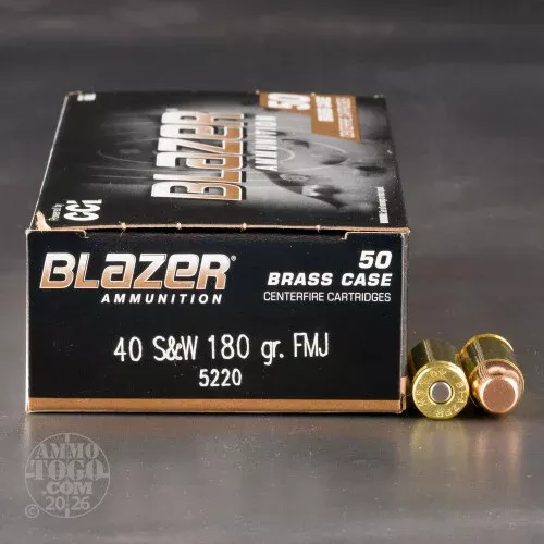 50rds - 40 S&W CCI Blazer Brass 180gr. FMJ Ammo