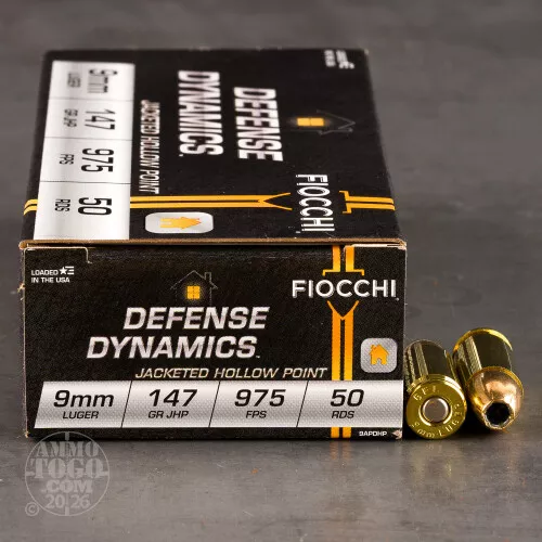 50rds – 9mm Fiocchi 147gr. JHP Ammo