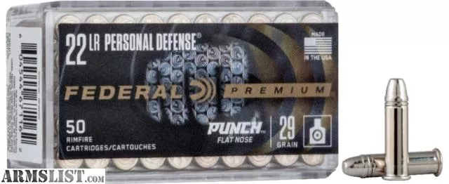 Federal Premium Personal Defense Punch 22 LR 29 gr Flat Nose 50 Round Box from KAG Arms near Littleton, Massachusetts, USA