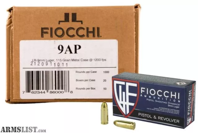 Fiocchi 9MM 115 Grain FMJ 1,000 Round Case from KAG Arms near Littleton, Massachusetts, USA