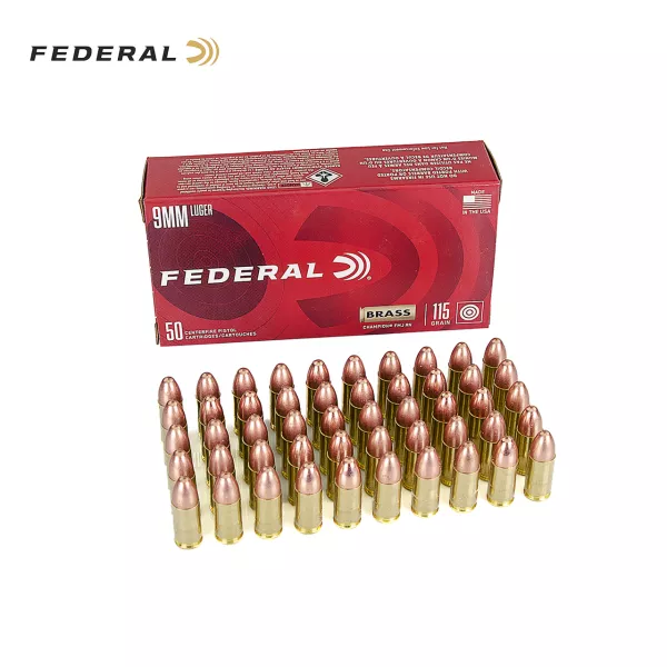 WM5199 – Federal Champion 9mm Ammo 115 Grain FMJ Full Metal Jacket Box of 50
