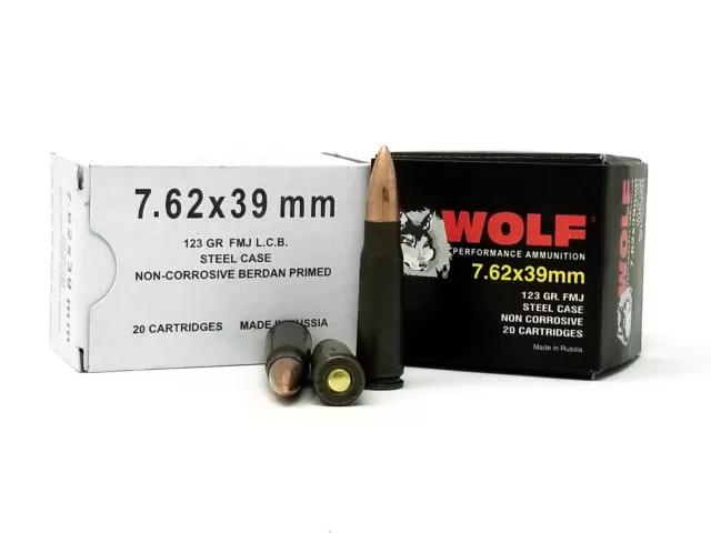 Wolf 7.62x39mm Ammunition 123 Grain Full Metal Jacket Lead Core Case of 1000 Rounds