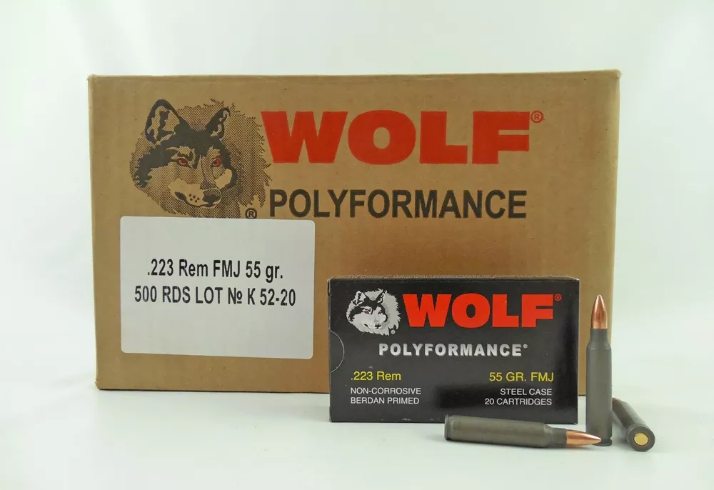 WOLF POLYFORMANCE 223 REM FMJ 500rd CASE