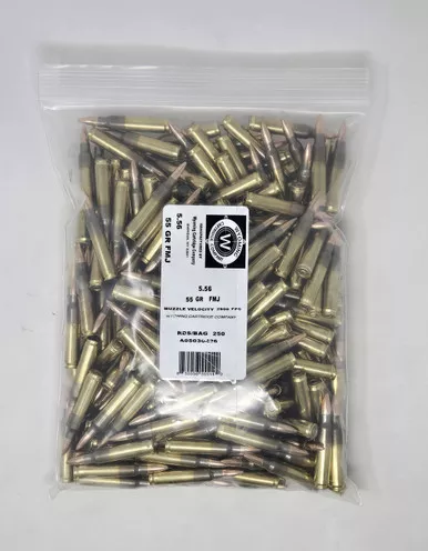 Wyoming Cartridge Company 5.56x45mm NATO Ammunition WCC556A250 55 Grain Full Metal Jacket BAG 250 Rounds