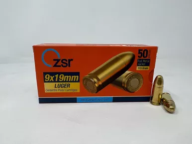 ZSR 9mm Ammunition ZSR9MM115CASE 115 Grain Full Metal Jacket 1000 Rounds